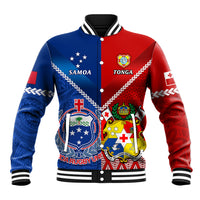 Custom Samoa And Tonga Rugby Baseball Jacket 2023 World Cup Manu Samoa With Ikale Tahi LT14 Unisex Blue - Polynesian Pride