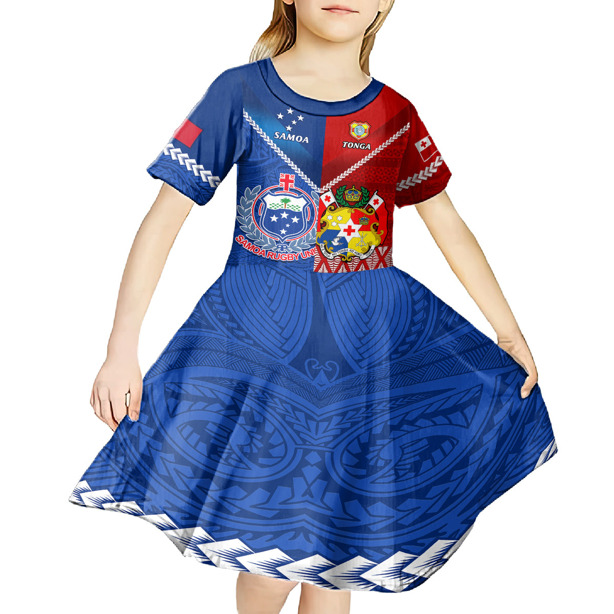 custom-samoa-and-tonga-rugby-kid-short-sleeve-dress-2023-world-cup-manu-samoa-with-ikale-tahi