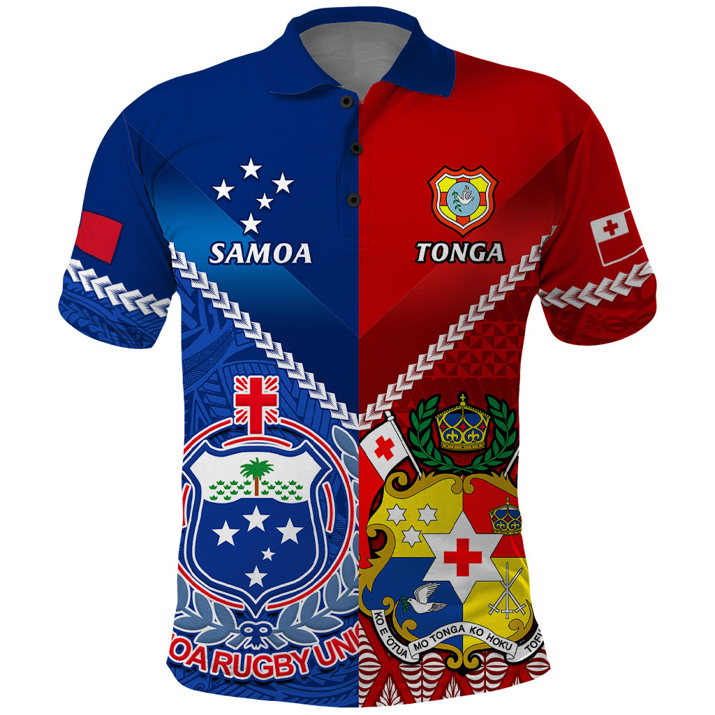 Custom Samoa And Tonga Rugby Polo Shirt 2023 World Cup Manu Samoa With Ikale Tahi LT14 Blue - Polynesian Pride