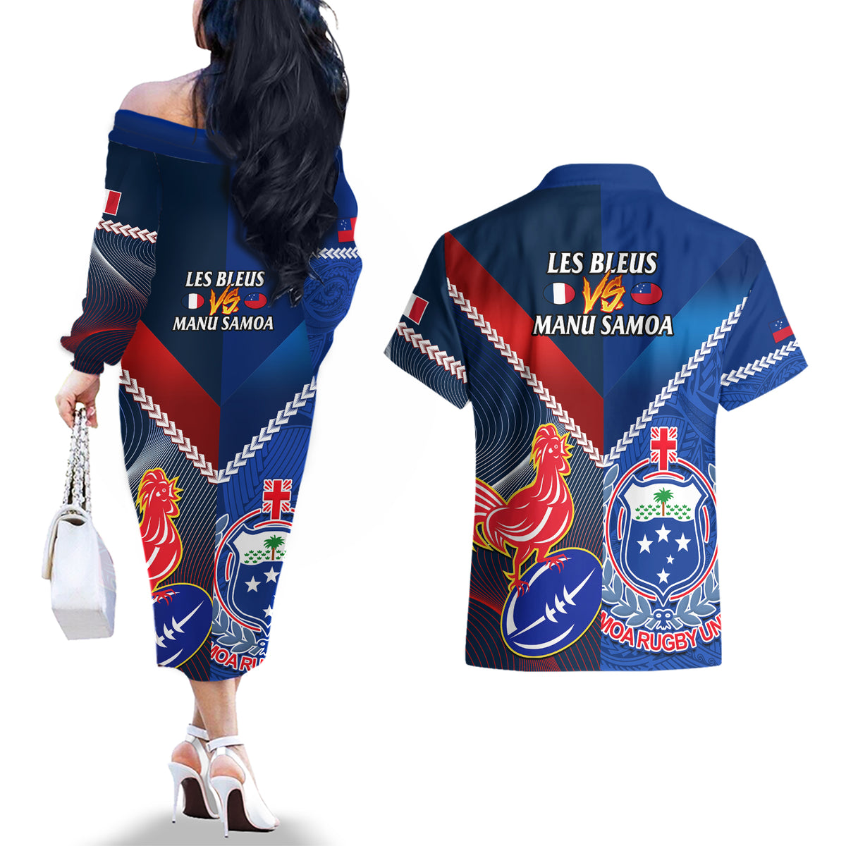 samoa-and-france-rugby-couples-matching-off-the-shoulder-long-sleeve-dress-and-hawaiian-shirt-2023-world-cup-manu-samoa-with-les-bleus
