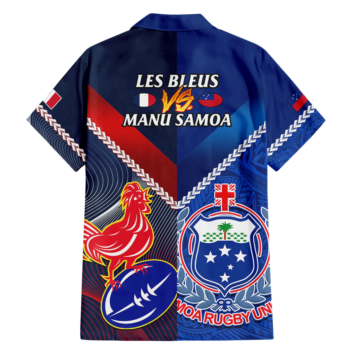 Samoa And France Rugby Family Matching Puletasi Dress and Hawaiian Shirt 2023 World Cup Manu Samoa With Les Bleus LT14 - Polynesian Pride