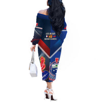 Samoa And France Rugby Off The Shoulder Long Sleeve Dress 2023 World Cup Manu Samoa With Les Bleus LT14 - Polynesian Pride