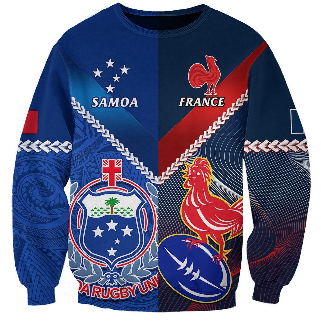 Custom Samoa And France Rugby Sweatshirt 2023 World Cup Manu Samoa With Les Bleus LT14 Unisex Blue - Polynesian Pride