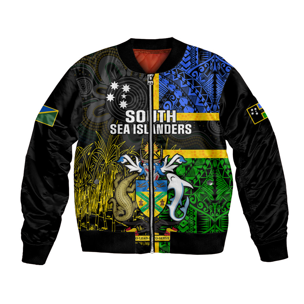 South Sea Islanders Bomber Jacket Kanakas With Solomon Islands Coat Of Arms LT14 Unisex Black - Polynesian Pride