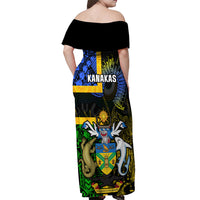 South Sea Islanders Off Shoulder Maxi Dress Kanakas With Solomon Islands Coat Of Arms LT14 - Polynesian Pride