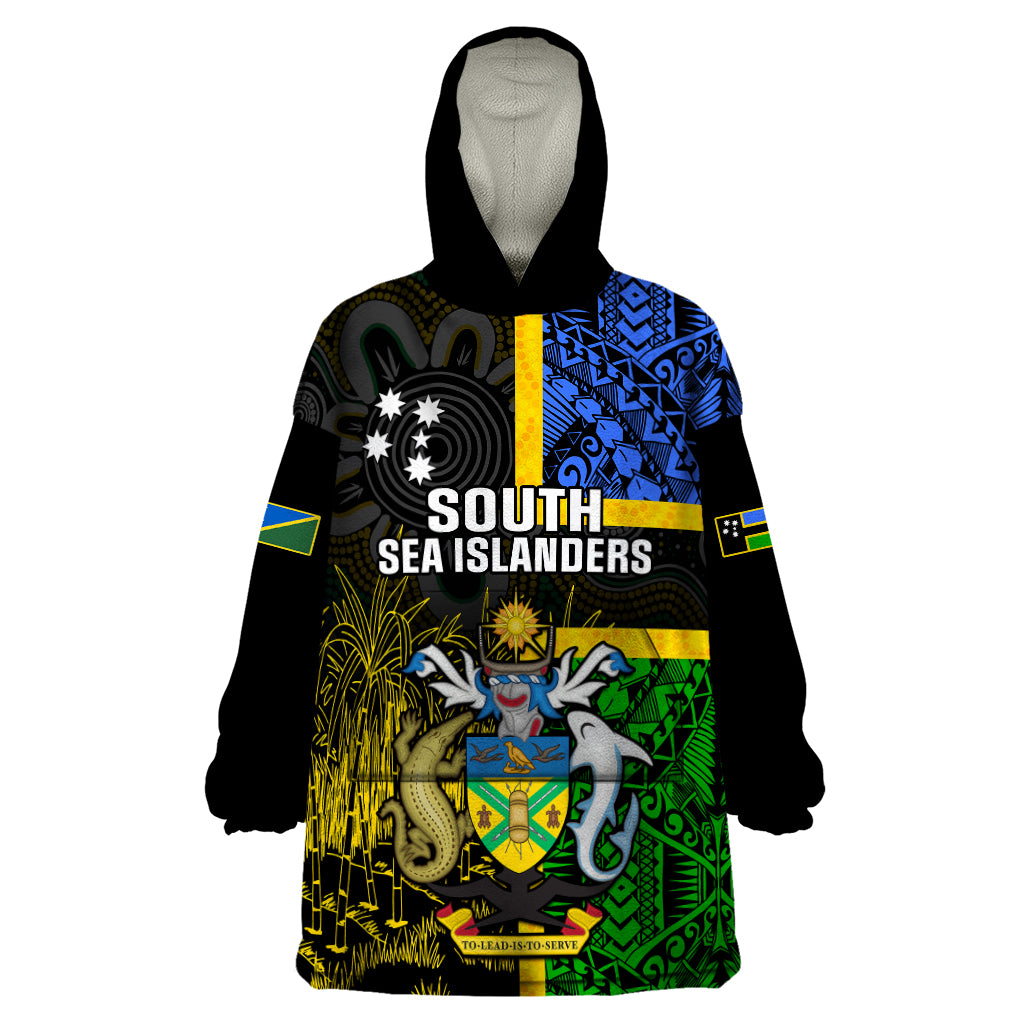 South Sea Islanders Wearable Blanket Hoodie Kanakas With Solomon Islands Coat Of Arms LT14 One Size Black - Polynesian Pride