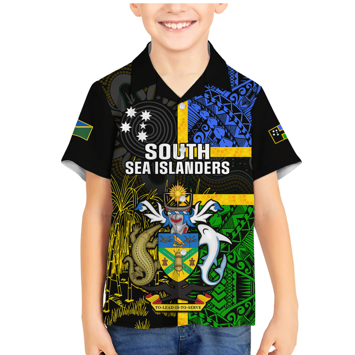 personalised-south-sea-islanders-family-matching-mermaid-dress-and-hawaiian-shirt-kanakas-with-solomon-islands-coat-of-arms