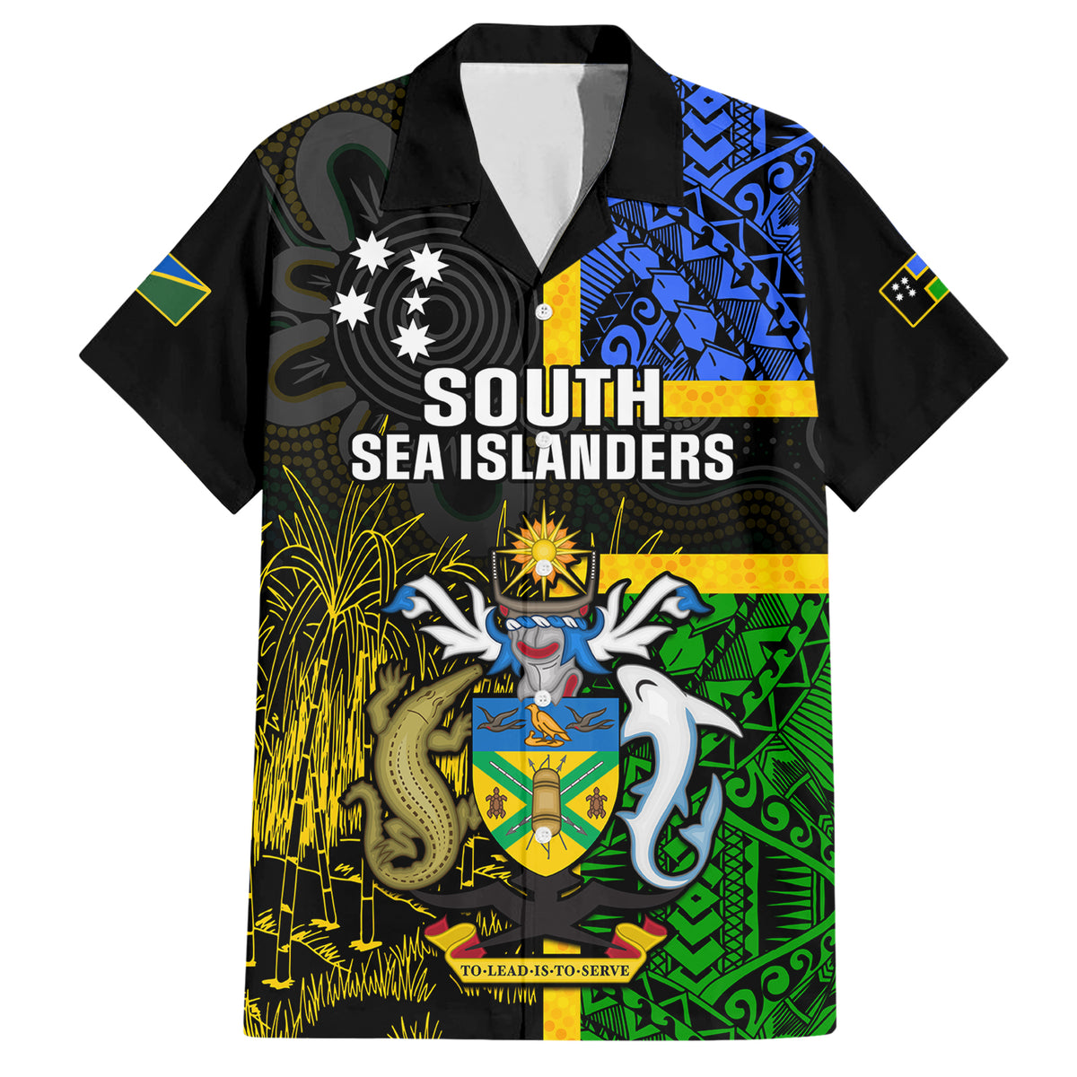 personalised-south-sea-islanders-family-matching-short-sleeve-bodycon-dress-and-hawaiian-shirt-kanakas-with-solomon-islands-coat-of-arms