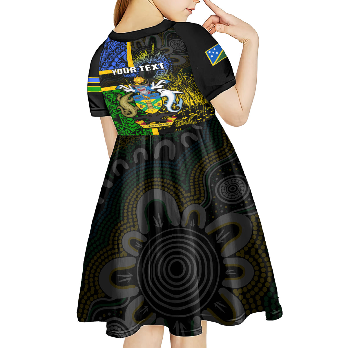 personalised-south-sea-islanders-kid-short-sleeve-dress-kanakas-with-solomon-islands-coat-of-arms