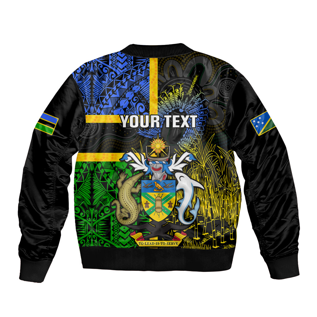 personalised-south-sea-islanders-sleeve-zip-bomber-jacket-kanakas-with-solomon-islands-coat-of-arms