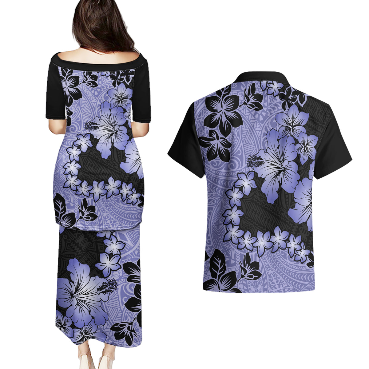 Purple Hawaii Couples Matching Puletasi Dress and Hawaiian Shirt Tapa Cloth Mix Tropical Flowers Pastel Vibes LT14 - Polynesian Pride