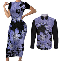 Purple Hawaii Couples Matching Short Sleeve Bodycon Dress and Long Sleeve Button Shirt Tapa Cloth Mix Tropical Flowers Pastel Vibes LT14 Purple - Polynesian Pride
