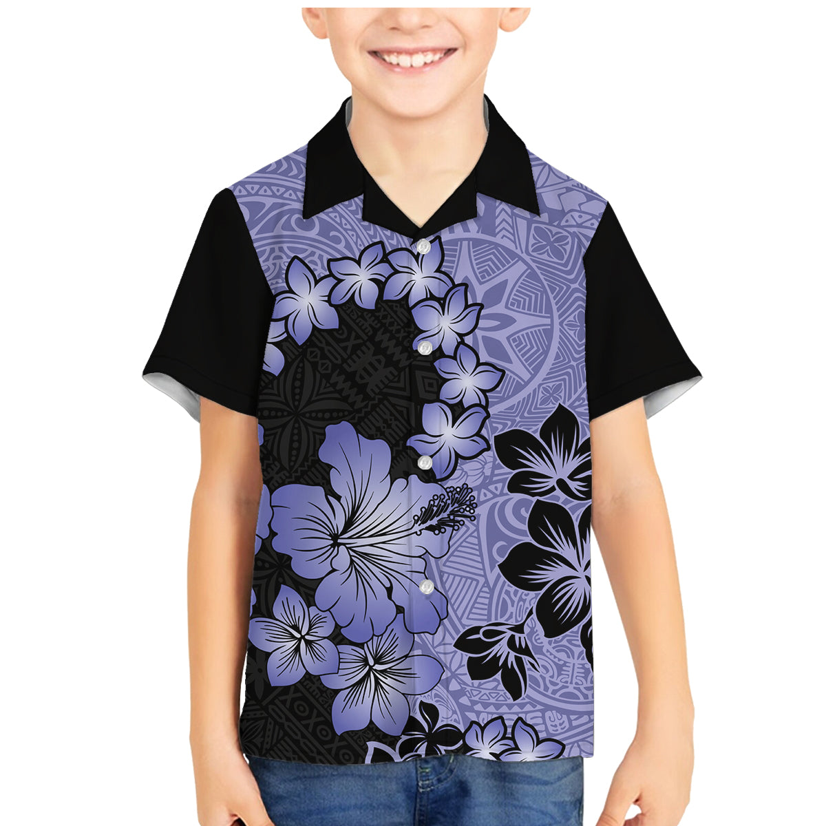 Purple Hawaii Family Matching Mermaid Dress and Hawaiian Shirt Tapa Cloth Mix Tropical Flowers Pastel Vibes LT14 Son's Shirt Purple - Polynesian Pride