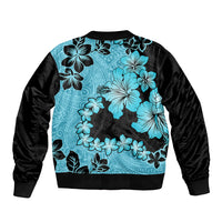 Blue Hawaii Bomber Jacket Tapa Cloth Mix Tropical Flowers Pastel Vibes LT14 - Polynesian Pride
