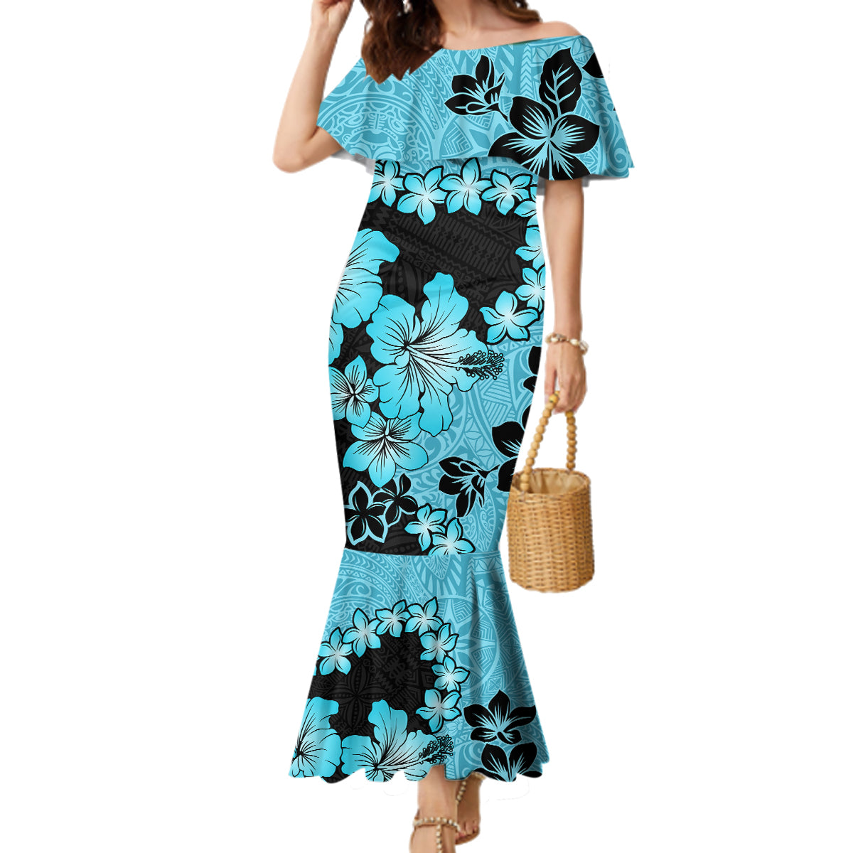 Blue Hawaii Family Matching Mermaid Dress and Hawaiian Shirt Tapa Clot - Polynesian Pride Blue Hawaii Family Matching Mermaid Dress and Hawaiian Shirt Tapa Clot - Polynesian Pride