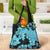 Blue Hawaii Grocery Bag Tapa Cloth Mix Tropical Flowers Pastel Vibes
