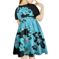 Blue Hawaii Kid Short Sleeve Dress Tapa Cloth Mix Tropical Flowers Pastel Vibes LT14 - Polynesian Pride