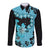 Blue Hawaii Long Sleeve Button Shirt Tapa Cloth Mix Tropical Flowers Pastel Vibes LT14 Unisex Blue - Polynesian Pride