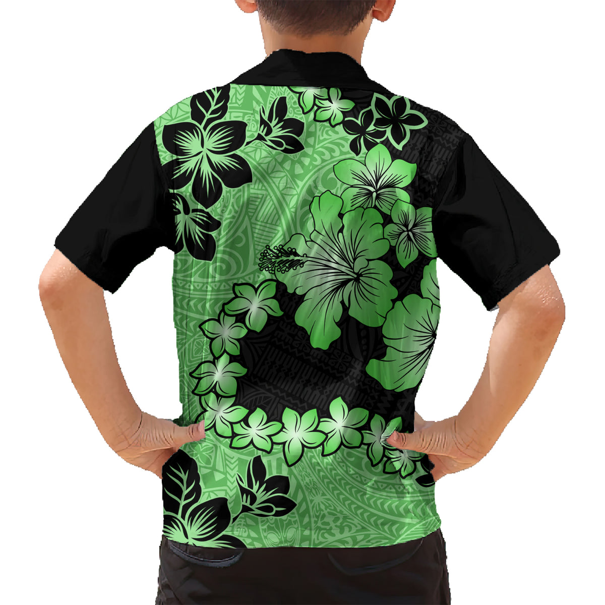 Green Hawaii Family Matching Short Sleeve Bodycon Dress and Hawaiian Shirt Tapa Cloth Mix Tropical Flowers Pastel Vibes LT14 - Polynesian Pride