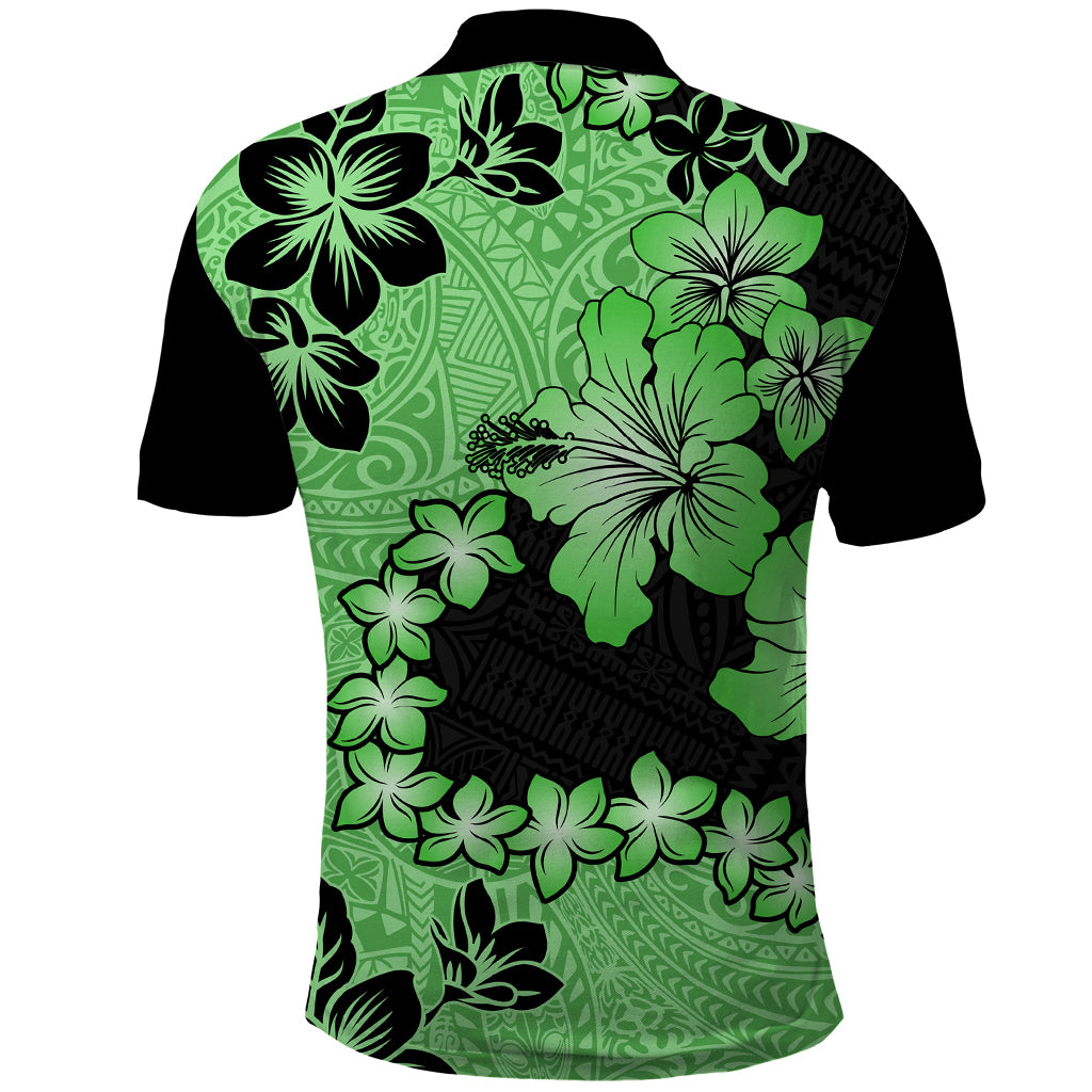 Green Hawaii Polo Shirt Tapa Cloth Mix Tropical Flowers Pastel Vibes LT14 - Polynesian Pride