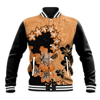 Orange Hawaii Baseball Jacket Tapa Cloth Mix Tropical Flowers Pastel Vibes LT14 Unisex Orange - Polynesian Pride