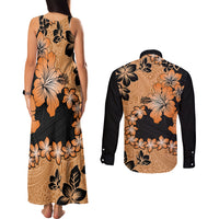 Orange Hawaii Couples Matching Tank Maxi Dress and Long Sleeve Button Shirt Tapa Cloth Mix Tropical Flowers Pastel Vibes LT14 - Polynesian Pride