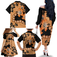 Orange Hawaii Family Matching Off Shoulder Long Sleeve Dress and Hawaiian Shirt Tapa Cloth Mix Tropical Flowers Pastel Vibes LT14 - Polynesian Pride