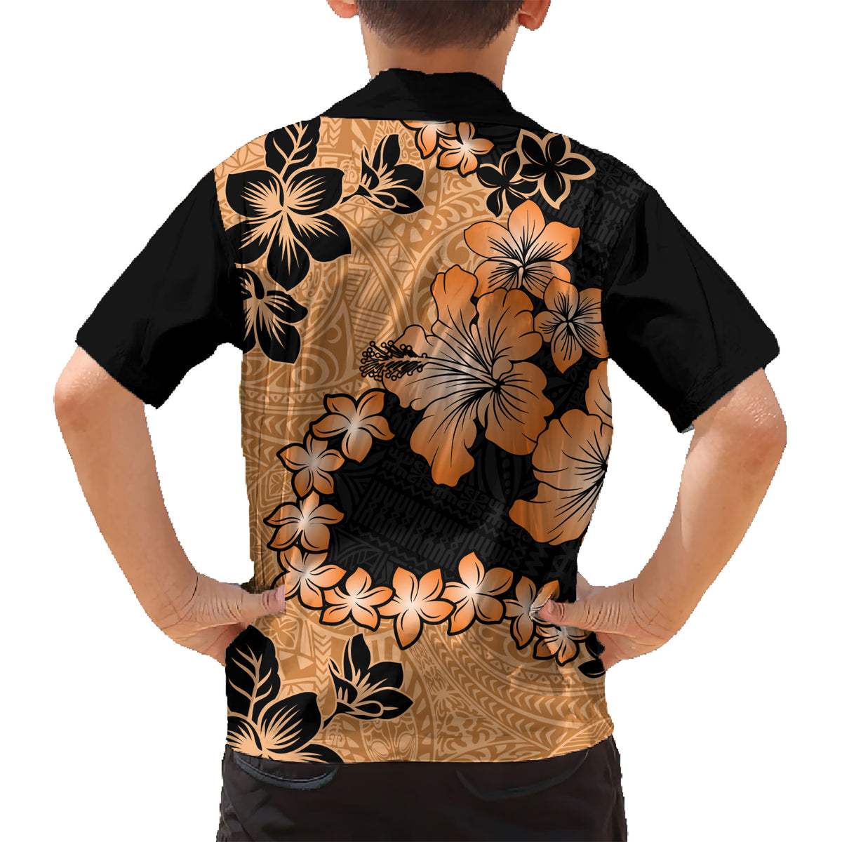 Orange Hawaii Kid Hawaiian Shirt Tapa Cloth Mix Tropical Flowers Pastel Vibes LT14 - Polynesian Pride