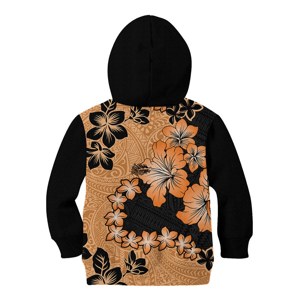 Orange Hawaii Kid Hoodie Tapa Cloth Mix Tropical Flowers Pastel Vibes LT14 - Polynesian Pride