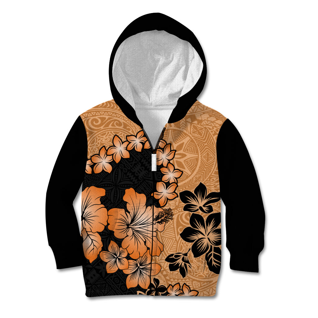 Orange Hawaii Kid Hoodie Tapa Cloth Mix Tropical Flowers Pastel Vibes LT14 Zip Hoodie Orange - Polynesian Pride