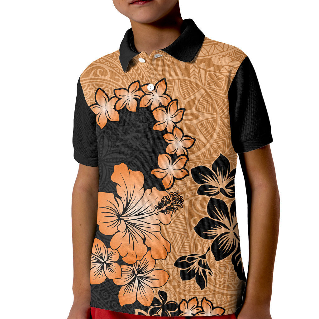 Orange Hawaii Kid Polo Shirt Tapa Cloth Mix Tropical Flowers Pastel Vibes LT14 Kid Orange - Polynesian Pride