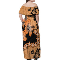 Orange Hawaii Off Shoulder Maxi Dress Tapa Cloth Mix Tropical Flowers Pastel Vibes LT14 - Polynesian Pride