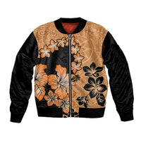 Orange Hawaii Sleeve Zip Bomber Jacket Tapa Cloth Mix Tropical Flowers Pastel Vibes LT14 Unisex Orange - Polynesian Pride