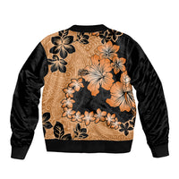 Orange Hawaii Sleeve Zip Bomber Jacket Tapa Cloth Mix Tropical Flowers Pastel Vibes LT14 - Polynesian Pride