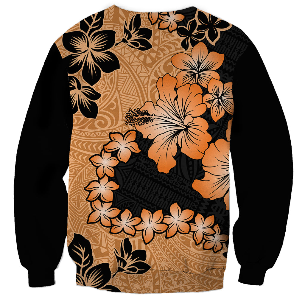 Orange Hawaii Sweatshirt Tapa Cloth Mix Tropical Flowers Pastel Vibes LT14 - Polynesian Pride