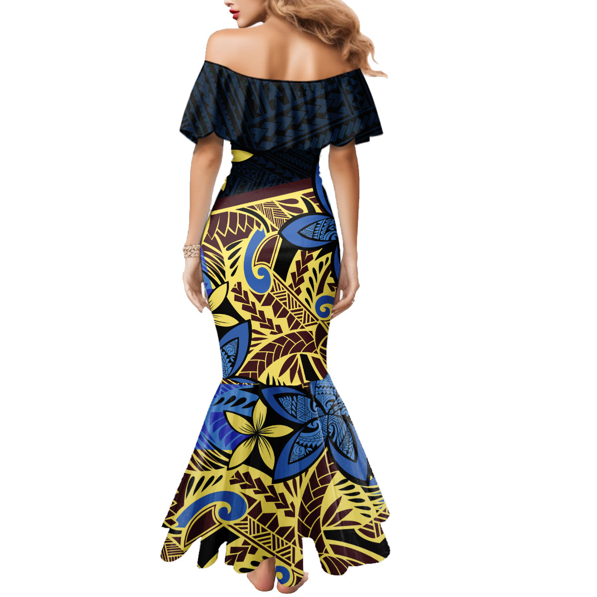 Polynesia Fabric Family Matching Mermaid Dress and Hawaiian Shirt Polynesian Tribal With Frangipani Flowers LT14 - Polynesian Pride