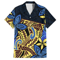 Polynesia Fabric Family Matching Short Sleeve Bodycon Dress and Hawaiian Shirt Polynesian Tribal With Frangipani Flowers LT14 Dad's Shirt - Short Sleeve Blue - Polynesian Pride
