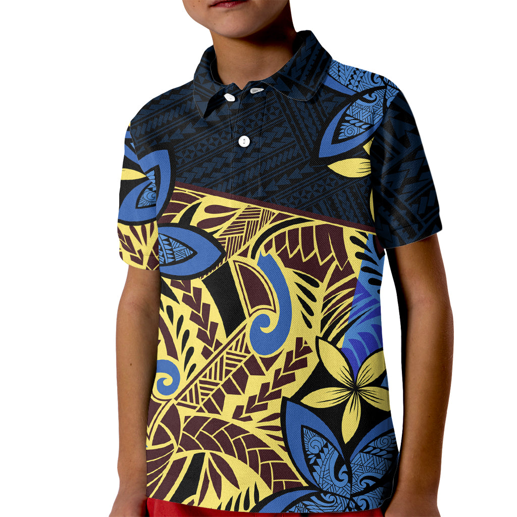Polynesia Fabric Kid Polo Shirt Polynesian Tribal With Frangipani Flowers LT14 Kid Blue - Polynesian Pride