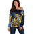 Polynesia Fabric Off Shoulder Sweater Polynesian Tribal With Frangipani Flowers LT14 Women Blue - Polynesian Pride