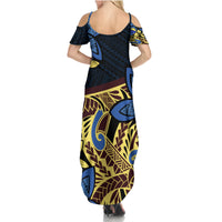 Polynesia Fabric Summer Maxi Dress Polynesian Tribal With Frangipani Flowers LT14 - Polynesian Pride