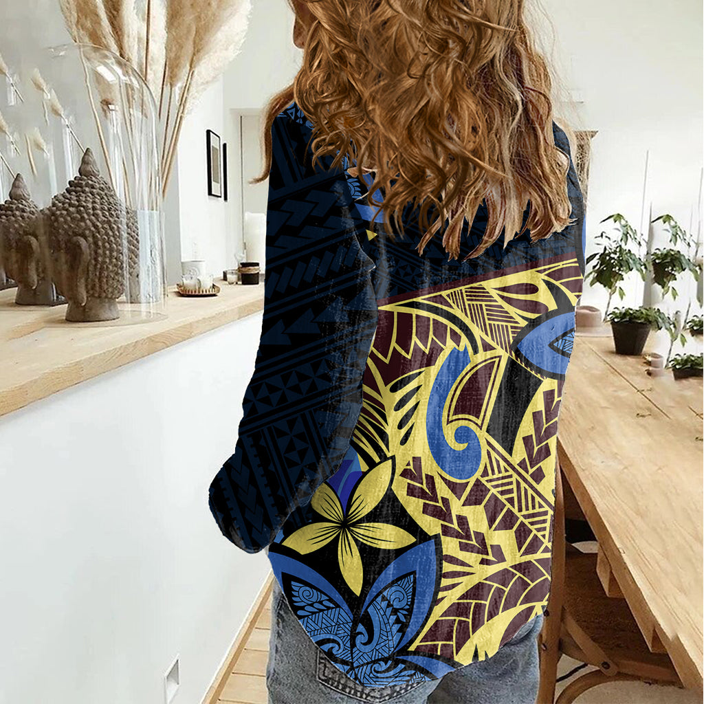 Polynesia Fabric Women Casual Shirt Polynesian Tribal With Frangipani Flowers LT14 - Polynesian Pride