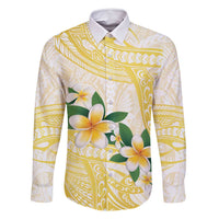 Gold And White Polynesia Plumeria Family Matching Mermaid Dress and Hawaiian Shirt Curves Tropical Vibes LT14 Dad's Shirt - Long Sleeve Gold - Polynesian Pride