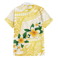 Gold And White Polynesia Plumeria Family Matching Off The Shoulder Long Sleeve Dress and Hawaiian Shirt Curves Tropical Vibes