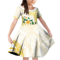 Gold And White Polynesia Plumeria Family Matching Off Shoulder Short Dress and Hawaiian Shirt Curves Tropical Vibes