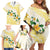 Gold And White Polynesia Plumeria Family Matching Off Shoulder Short Dress and Hawaiian Shirt Curves Tropical Vibes