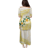 Gold And White Polynesia Plumeria Family Matching Puletasi and Hawaiian Shirt Curves Tropical Vibes