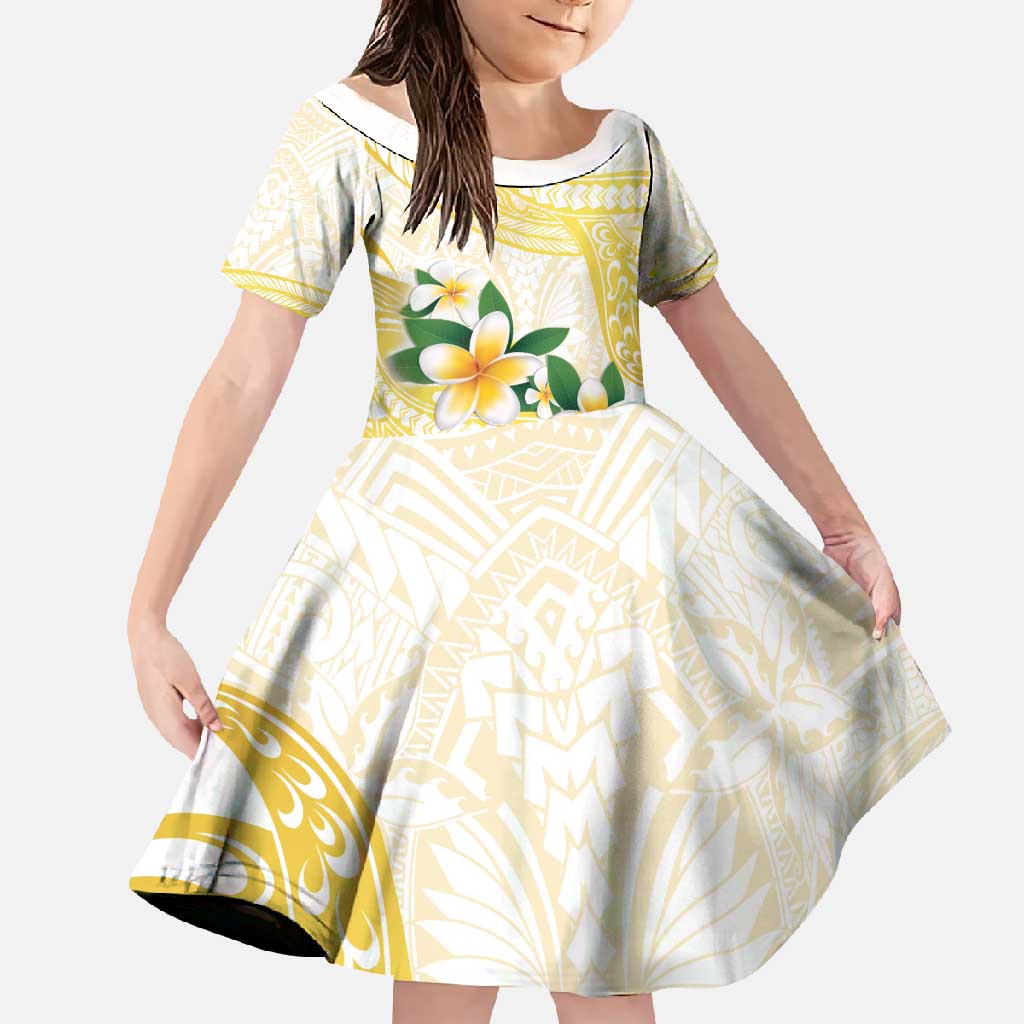 Gold And White Polynesia Plumeria Family Matching Tank Maxi Dress and Hawaiian Shirt Curves Tropical Vibes LT14 Daughter's Dress Gold - Polynesian Pride