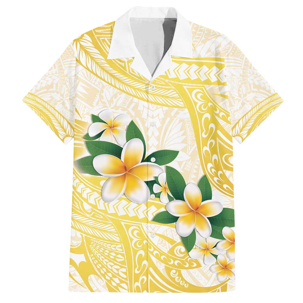Gold And White Polynesia Plumeria Family Matching Tank Maxi Dress and Hawaiian Shirt Curves Tropical Vibes LT14 Dad's Shirt - Short Sleeve Gold - Polynesian Pride