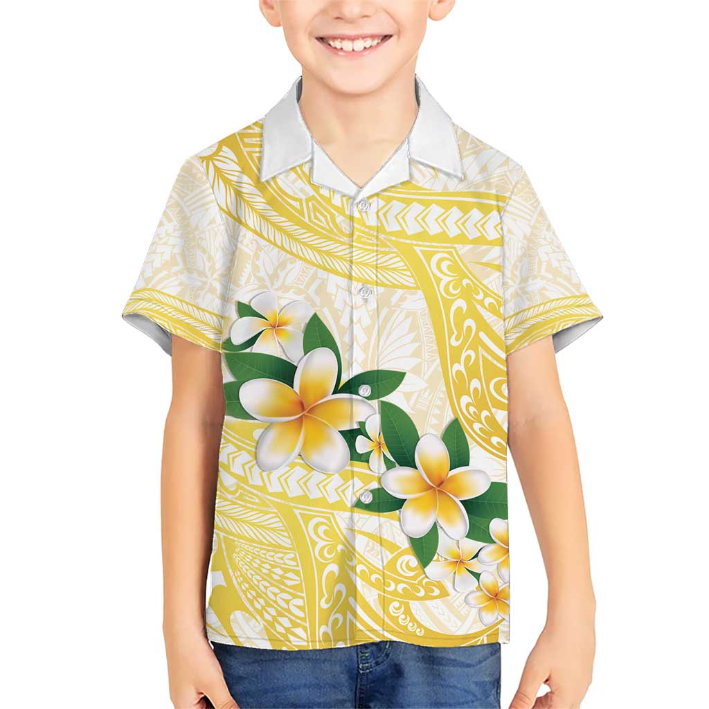 Gold And White Polynesia Plumeria Kid Hawaiian Shirt Curves Tropical Vibes LT14 Kid Gold - Polynesian Pride