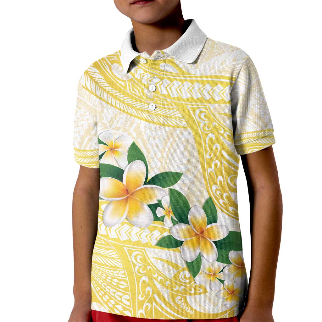 Gold And White Polynesia Plumeria Kid Polo Shirt Curves Tropical Vibes LT14 Kid Gold - Polynesian Pride